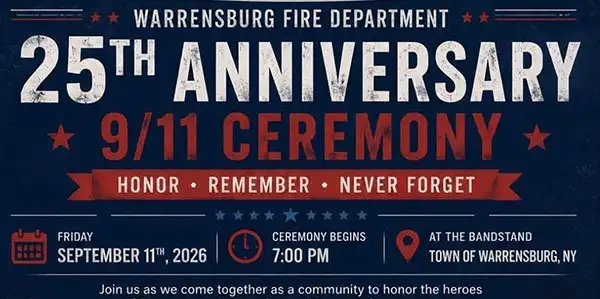 Join the Warrensburg Fire Department and community members as we gather to commemorate the 25th Anniversary of September 11, 2001.