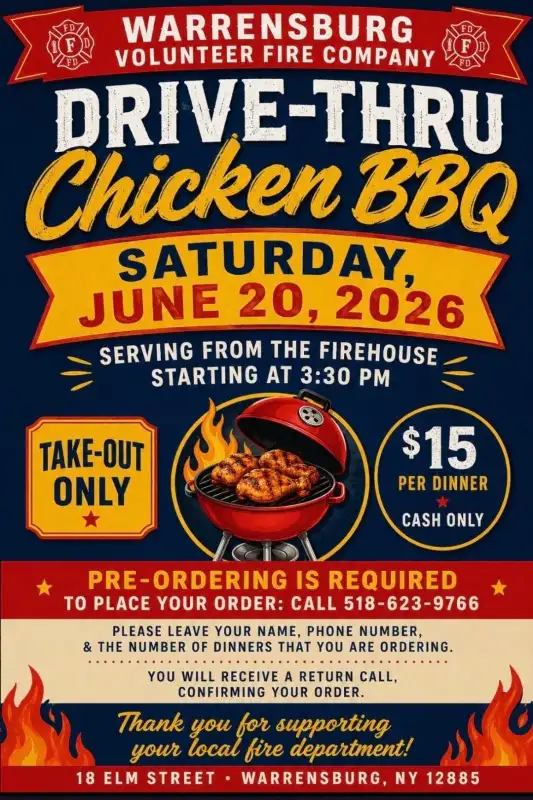 Warrensburg Fire Company Drive-Thru Chicken BBQ – June 20, 2026
